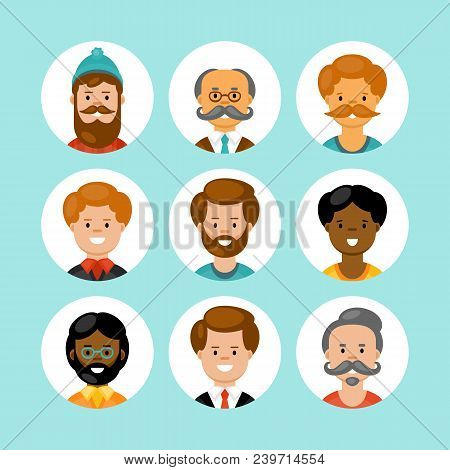 Man Character Avatar Set For Graphic And Web Design. Vector Illustration