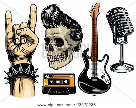 Set Of Rock And Roll Objects. Vector Ilustration
