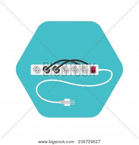Illustration Of Hexagon Icon With Shadow Of Modern Electric Extension Cord Type B With Shadow On The
