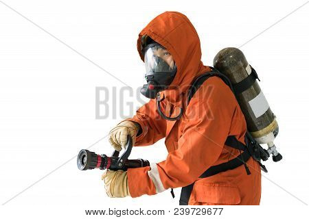 Firefighter In Uniform With Isolated White Background This Immage Incluse Clipping Part