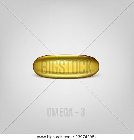 Cosmetic Capsule Of Omega 3 Oil Or Vitamin E, A. Golden Antibiotic Gel Pill Icon Template. Vector Re
