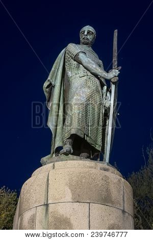 Statue Of King Dom Afonso Henriques By The Sacred Hill In The City Of Guimaraes. The First King Of P