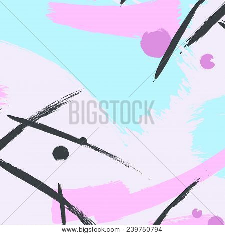 Vector Dymanic Brush Stroke Pattern. Pastel Creative Contemporary Decoration In Pink Blue Colors. Bo