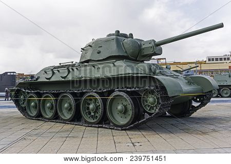Verkhnyaya Pyshma, Russia - May 01, 2018: Soviet Medium Tank T-34-76 (model 1943), Produced By The C
