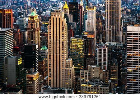 New York, Usa. Aerial View On The City Skyline In New York City, Usa, On A Warm Sunny Summer Evenkin