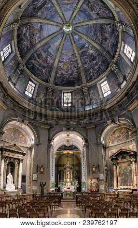 Milan, Italy - April 16: Interior Of The Temple Of San Sebastiano On April 16, 2018 In Milan