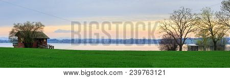View Of The Old Residential House On The Shore Of Lake Zug In The Spring During Sunset. Town Of Zug,