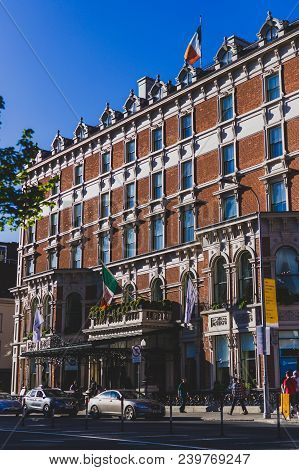 Dublin, Ireland - May 6th, 2018: Exterior Of The Shelbourne Hotel In Dublin City Centre