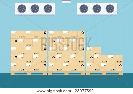 Warehouse Freezer, Cold Storage Of Packaging Vector