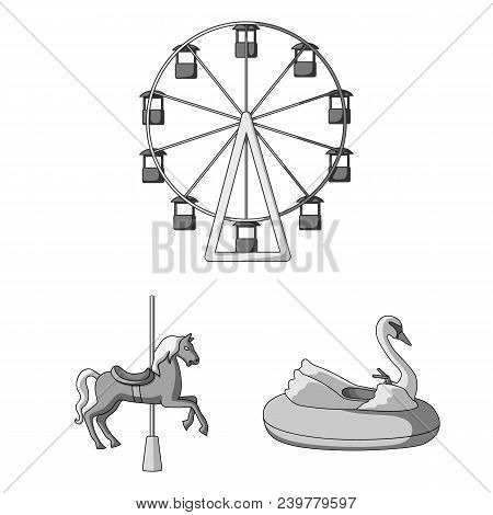 Amusement Park Monochrome Icons In Set Collection For Design. Equipment And Attractions Vector Symbo