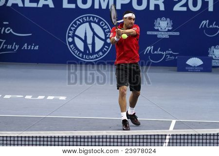 BUKIT JALIL, Malezya - Ekim 01: Kıbrıs Marco Baghdatis bu Malezya açık yarı-fi bir başıyla vurur.