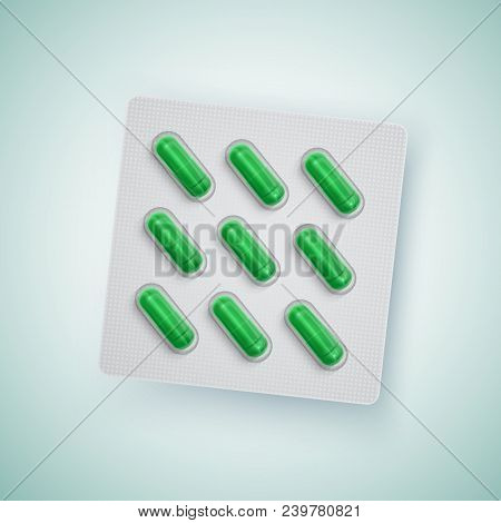 Capsules And Pills In New Blister Pack, Medical Products, Realistic Vector Illustration