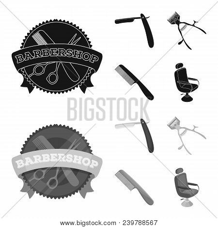A Razor, A Mechanical Hair Clipper, An Armchair And Other Equipment For A Hairdresser.barbershop Set