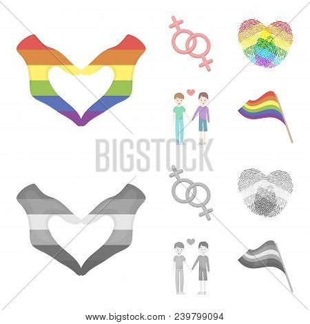 Hands, Feminism, Fingerprints. Gay Set Collection Icons In Cartoon, Monochrome Style Vector Symbol S