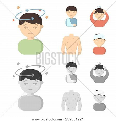 A Boy With A Headache, With Stars, A Man With A Broken Hand In A Cast, A Sick Man Grabbed His Head W
