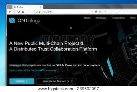 Novosibirsk, Russia - May 8, 2018 - Homepage Of Ontology Cryptocurrency On Pc Display, Web Address -
