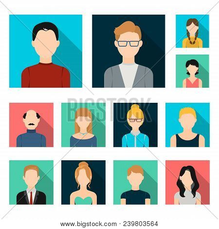 Avatar And Face Flat Icons In Set Collection For Design. A Person Appearance Vector Symbol Stock Web