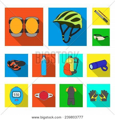 Bicycle Outfit Flat Icons In Set Collection For Design. Bicycle And Tool Vector Symbol Stock  Illust