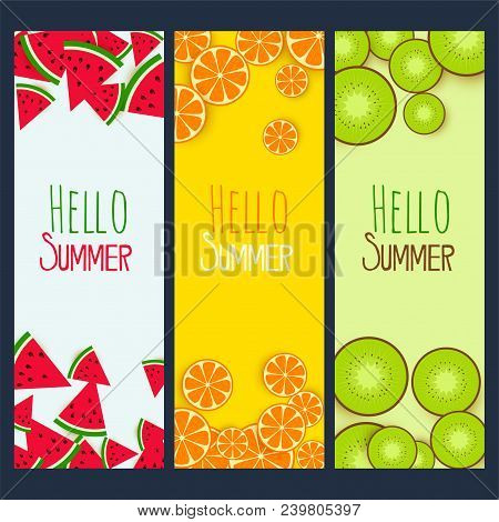 Summer Fruits Verticle Banners Set Vector Design