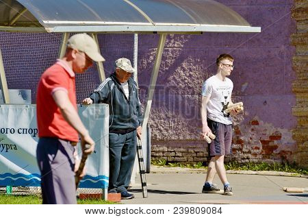 Saint-petersburg.russia. May.06.2018.gorodki - A Russian Folk Sports Game. In This Game You Need Spe