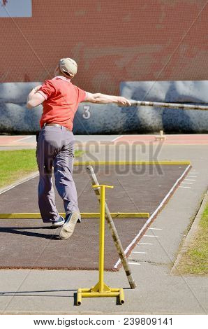Saint-petersburg.russia. May.06.2018.gorodki - A Russian Folk Sports Game. In This Game You Need Spe