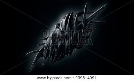 Dark Matter In Black Fluid Pulsing And Moving Closeup Footage. Abstract Black Spiky Sphere Object Lo