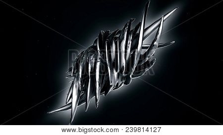 Dark Matter In Black Fluid Pulsing And Moving Closeup Footage. Abstract Black Spiky Sphere Object Lo
