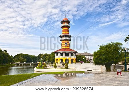 Ho Withun Thasana - The Sages Lookout, An Observation Tower In The Inner Palace Of Bang Pa-in Summer
