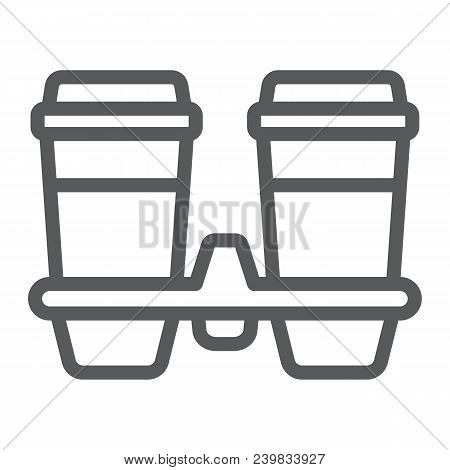 Take Away Coffee Cups Line Icon, Cofeee And Cafe, Coffee Holder Sign Vector Graphics, A Linear Patte