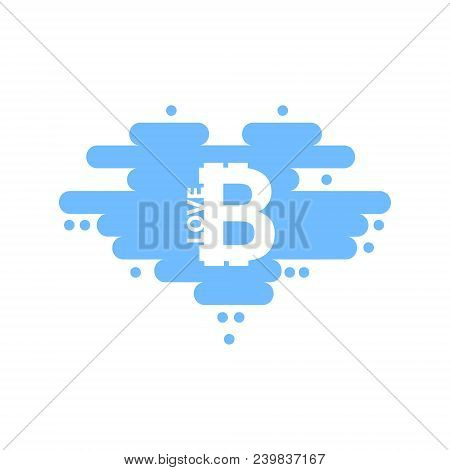 Bitcoin In Cloud In The Shape Of A Heart With Shadow And Blue Sky Background.