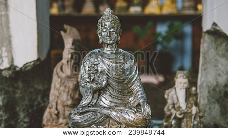 Thai Statues In The Temple Close-up. Buddha Murtis In Details In Details