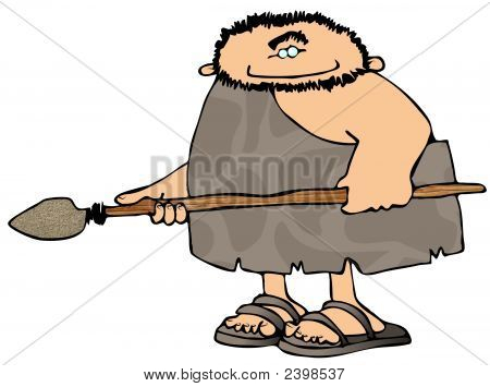 Uomo delle caverne con una lancia