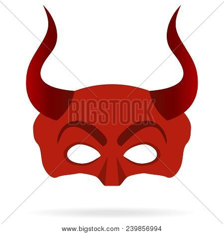 Mask Of The Devil With Horns, Red Mask Of The Devil. Flat Design, Vector Illustration, Vector.