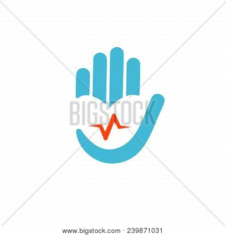 Helath Care Logo, Heart In Hand With Pulse Abstract Vector Icon. Medical Charity Concept Symbol. Pal