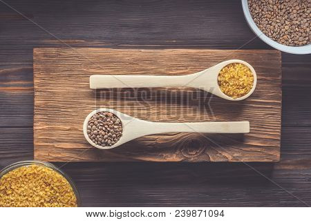 Traditional Organic Vegan Ingredient Super Food In Middle East And Asian Cooking Cereals Red Lentil 