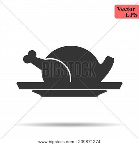 Chicken In Plate. Chicken Icon Illustration Isolated Vector Sign Symbol Eps 10