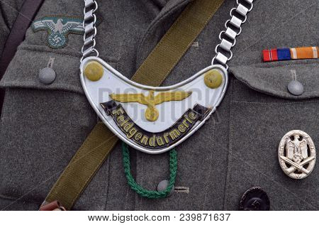 Gorzhet Field Gendarmerie (German)  during historical reenactment of WWII, May 9,2018. Kiev,Ukraine
