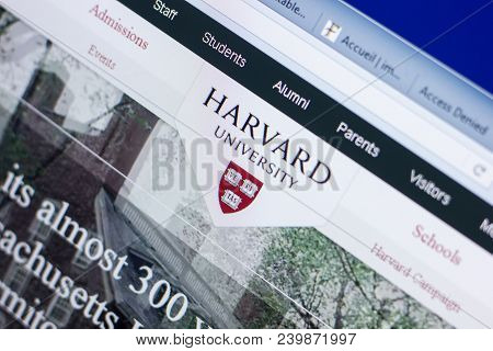 Ryazan, Russia - May 08, 2018: Harvard Website On The Display Of Pc, Url - Harvard