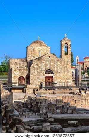Ruins And Columns Of Early Byzantine Chrysopolitissa Church In Kato Paphos, Cyprus. Agia Kyriaki Chr