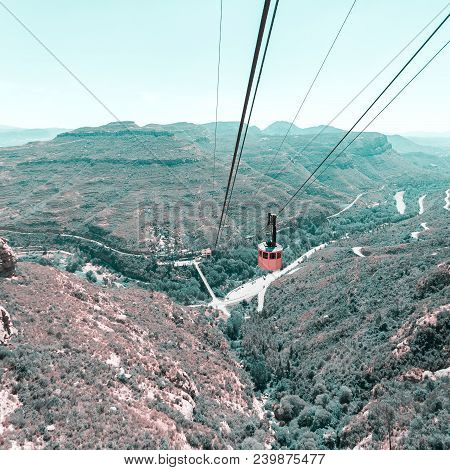 Panoramic Views Of The Valley From The Mountains Of Montserrat. Near Barcelona, Spain. Beautiful Nat