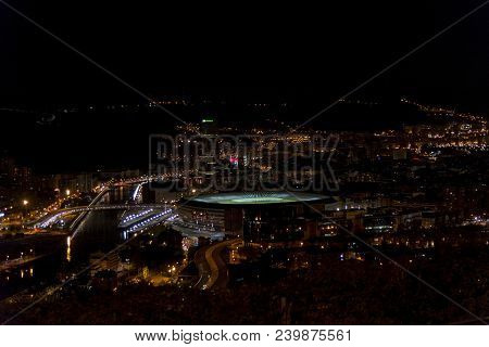 Bilbao Night View From Covetas Mount Pais Basque Spain Kobetas
