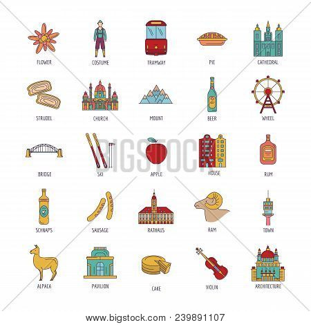 Austria Icons Set. Austria Vector Objects Set For Web Design Isolated On White Background