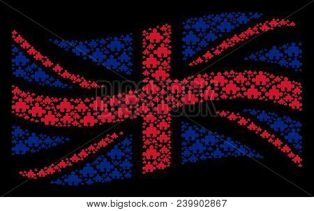 Waving Great Britain Flag Composition Composed Of Component Elements. Vector Component Items Are Org