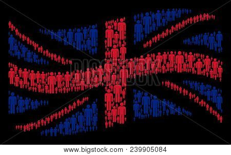 Waving English Flag Composition Composed Of Man User Pictograms. Vector Man User Items Are Composed 