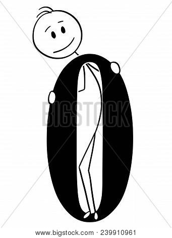 Cartoon Stick Man Drawing Conceptual Illustration Of Businessman Holding Big Number Zero Or 0. Part 