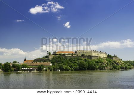 Petrovaradin Fortress In Novi Sad. Petrovaradin Fortress Over Danube River. Sunny Day In Novi Sad. P