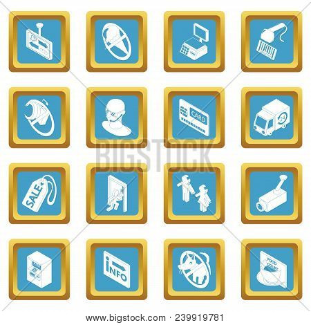 Shop Navigation Foods Icons Set Vector Sapphirine Square Isolated On White Background