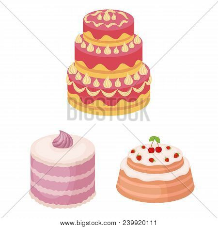 Cake And Dessert Cartoon Icons In Set Collection For Design. Holiday Cake Vector Symbol Stock  Illus