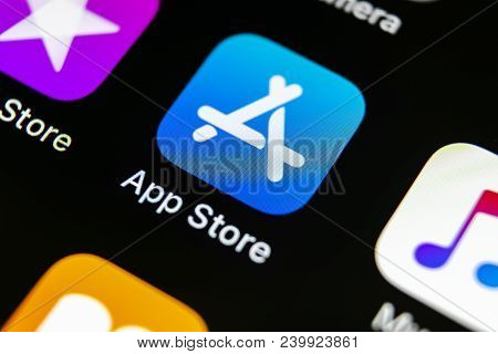 Sankt-petersburg, Russia, May 10, 2018: Apple Store Application Icon On Apple Iphone X Smartphone Sc