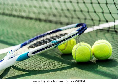 Tennis balls on a tennis court